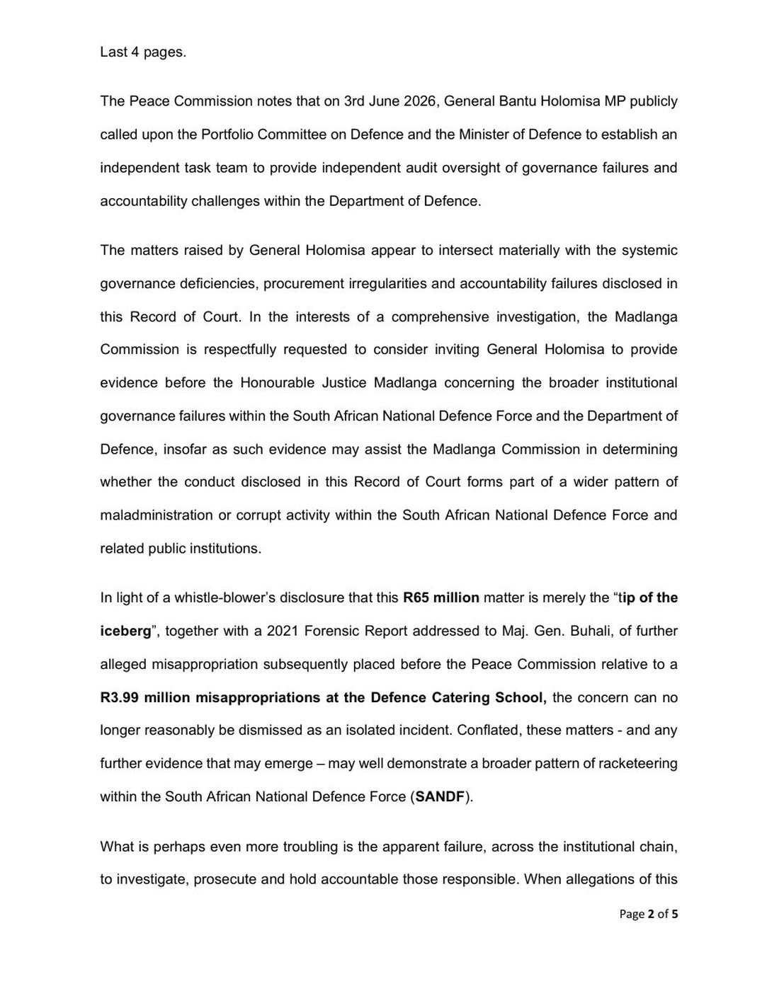 Page 2 of Formal referral to the Madlanga Commission