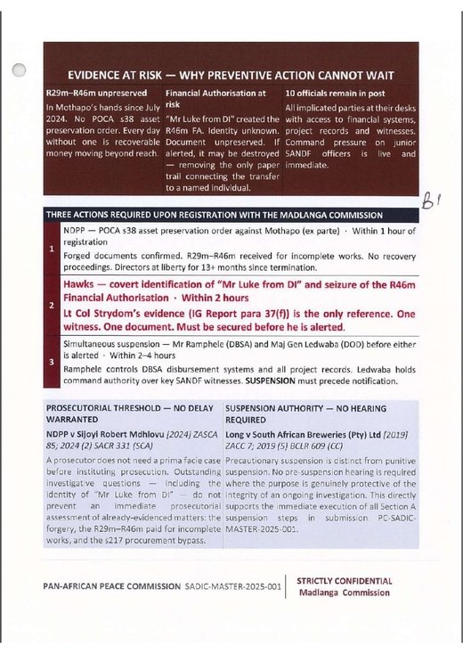 First page of Summary of SANDF misappropriation of public funds &mdash; part 2
